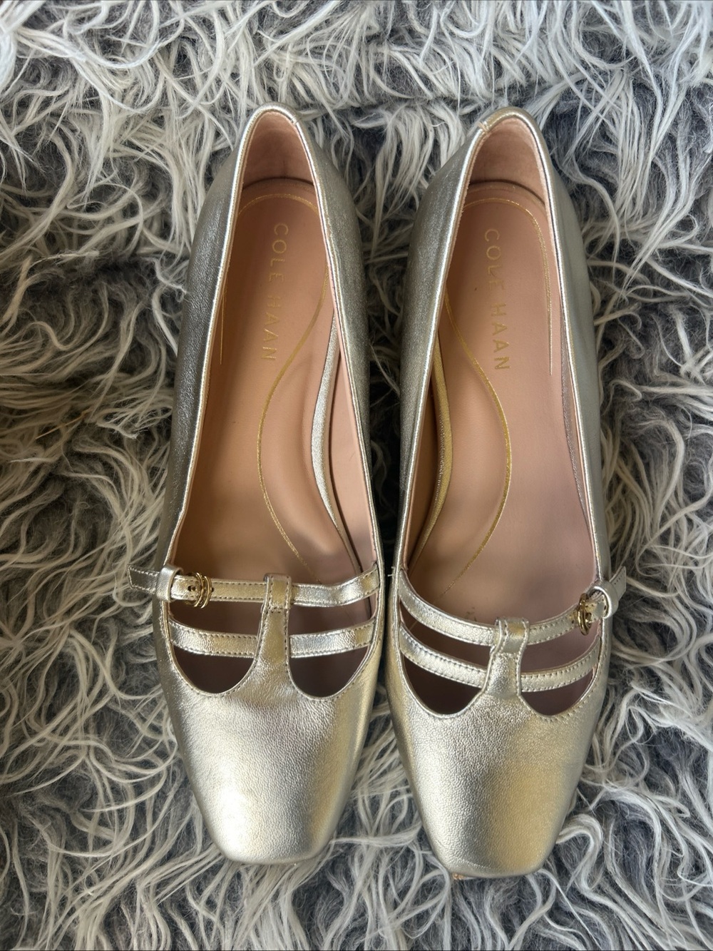 Women's Cole Haan Brigid T-Strap Ballet Flat Metallic Size 7 Gold Champagne